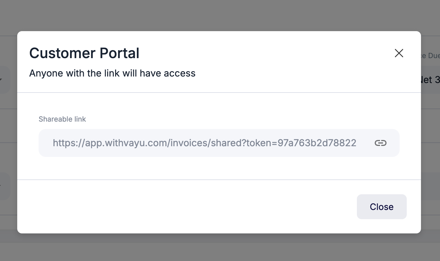 Customer portal shareable URL