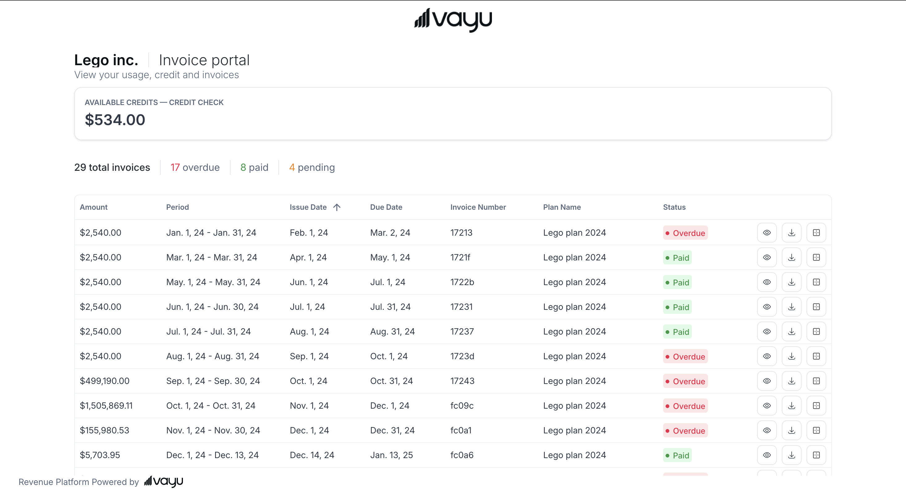Customer invoices portal